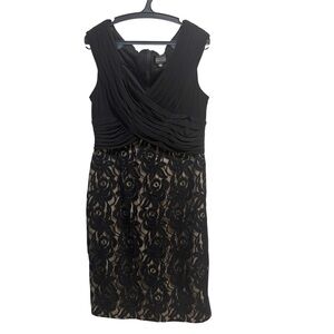 Adrianna Papell Draped Black Lace Sheath Dress 14 Empire Waist Wedding Cocktail